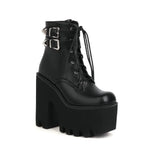 Gothic Punk Womens Platform Ankle Boots Black Buckle Strap Zipper Wedges Shoes Chunky Heel Combat Boots Plus Size