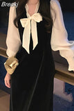 Elegant Evening Party Dress Woman Long Sleeve Vintage Velvet Dress Casual 2023 Autumn Design Slim Korean Fashion