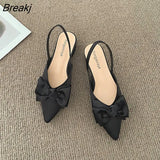 Women's Sandals Summer 2023 Pointed Low Heels Bow-knot Sandalias Fashion Baotou Strap Elegant Female Shoes Chaussure
