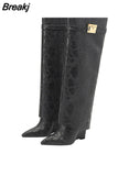 Decoration Women's high boots Genuine Leather Slip-on long boots Pointed Toe High Heels Shoes for women chelsea boots