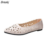 Women Hollow Flats Sandals Soft Ballet Shoes Female Fashion Casual PU Flats Slip On Breathable Comfort Ladies