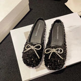 Women's Shoes New Spring and Autumn Shoes Shallow Mouth Set of Flat Shoes Women's Bean Shoes Women's Sequins Single Shoe