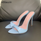 Heel Slippers Women Shoes Summer Peep Toe Mixed Colors Stiletto Sandals Sexy Party Ladies Shoes Luxury Woman
