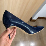 Women Navy Blue Patent Pumps Low Cut Pointy Toe Stilettos Elegant Ladies Formal Slip On High Heels Fashion Dress