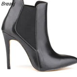 Fashion Women Winter Boots Pointed Toe PU Leather High Heels Women's Ankle Stiletto Shoes For