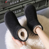 Plus Velvet PU Waterproof Mid-Tube Snow Boots Thickened Warm Women's Boots 35-40 Flat-Heeled Cotton Shoes Botas