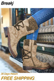 Women's Boots Winter 2023 Side Zipper Snow Boots Lace Up Women Shoes Size 43 Knitting Retro Ankle Boots Botas De