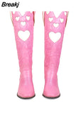 Design Female Western Boots Pointed Toe Slip-On Heart-Shaped 2023 Fashion Cowgirl Comfy Women Knee High