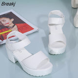 New White High-heeled Women's Sandals Women's Chunky Heel Wedge Platform Sandals Fish Mouth Shoes Roman Sandals for