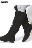 New Fashion Pleated Women Knee-high Boot Low Heel Ladies Pointed Toe Knight Boots Shoes High Quality Long