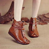 And Winter New Head Layer Cowhide Flat Bottom Soft Bottom Ankle Boots National Wind Leather Retro Martin Boots Warm And Comfortable Cotton