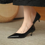 Shallow Mouth High Heels Women's Spring Autumn Stiletto Work Shoes Mid-heel All-match Patent Leather Pointed Toe Shoes