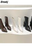 Black PU Leather Sexy Pointed High Heels Women's Fashion Shoes 2023 Autumn and Winter Ankle Boots Short Boots Women