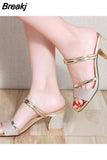 Slippers Sequin Fabric High Heels Buckle Cool Summer Casual Open Toe Shoes for Women Pantuflas Zapatos Mujer