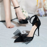 Bow Heels Designer Stiletto High Heels Women Pumps 2023 Wedding Shoes Bride Ladies Party Prom Shoes Big Size 44