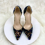 Blue Bling Sequins Women Sexy Extremely High Heels Pointed Toe Slip On Stiletto Chic Pumps Ladies Party Wedding