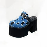 for Women Sexy High Heel Slippers Thick-heeled Denim Ripped Toe Head Slippers Height Increasing Toe Shoes Plus Size