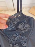 See Through Mesh Bustier Top 2023 Women Fashion Summer Black Camis Floral Embroidery Fishbone Skinny Club Party Crop