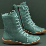Women Boots Vintage Zipper Lace Up Ankle Ladies Retro Leather Shoes Woman High Top Shoes Women's Female Fashion