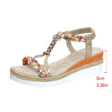 Breakj And Summer New Round Head Flat Bottom Heel Sandals Women Weaving Beads Toe Bohemian Thick-Soled Beach