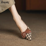 Summer French Retro New Pointed Bow Single Shoes Women's Shallow Mouth Color Matching Thousand Grid Bird Daily Low