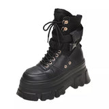 Green Punk Chunky Platform Motorcycle Boots Women Autumn Winter Gothic Shoes Woman Thick Bottom Lace Up Ankle Botas