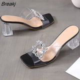 Women's Slippers New Summer Fashion Thick Heels Women's Outer Wear Rhinestone Snake Pattern High Heels Plus Size