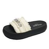 Women Slides Slippers Summer New Woman Beach Retro Peep Toe Slip on Wedges Platform Designer Casual Open Toe Flat