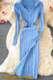 Sexy V-neck Short-sleeved Knit Bodycon Dress Women Casual Summer Slim Elastic High Split Mid-calf Ribbed Long Dress