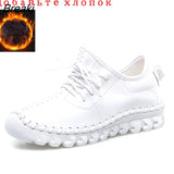 Genuine Leather Women Shoes Fashion Casual Sneakers Retro Flats Ladies Lacing Loafers Breathable Vulcanized