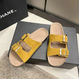 New Summer Women Slippers Fahsion Beach Cork Slippers Casual Double Buckle Non-slip Slides Women Slip On Flip Flop