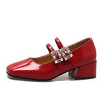 New Women's Mary Janes Shoe High Quality Leather Pumps for Women Square Toe Shallow Buckle Strap Ladies