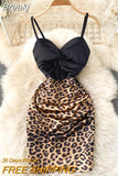 V-neck Spaghetti Strap Night Out Club Mini Dress Open Back Sleeveless Twist Front High Waist Leopard Print Party Dress