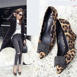 Sexy Leopard Crystal Shoes Pumps 2023 Autumn Shallow Mouth Slope Shoes Woman European American Pointed Wedges Singles