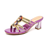 Women's Slippers In Summer Wear Crystal Diamond Sandals, Women's Sandals, Thick Heels, Bohemian Slippers, Full Of
