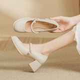 Jane Shoes Women's 2024 New Round Toe Thick Heels Elegant Shallow Footwear Fashion Outdoor Lady Shoes Zapatos De