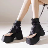 Genuine Leather Fashion Women Casual Slippers Outside Women Slippers Thick Sole Women Sandals High-heeled