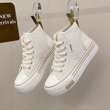 Women Autumn 2023 New Fashion Thick Platform Leisure Sports Shoe White Sneakers Breathable Casual High Top Canvas Shoes
