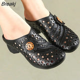 Handmade Women Slippers Genuine Leather Women Shoes 2023 New Summer Slides Hollow Out Retro Leisure Ladies