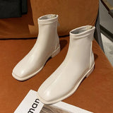 Women's Shoes White Ankle Boots Boots-Women Zipper Flat Heel Fashion Low 2023 Autumn Rock Rubber Leather Ladies Rome PU