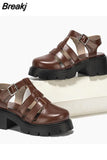 Chunky Heels Sandals 2023 Spring Summer Shoes Gothic Style Cool Fashion Walking Comfy Office Lady Woman Shoes
