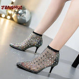 New Crystal Transparent High Heels Women's Sexy Pointed Mesh Large Shoes Style Versatile European and American