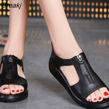 Women's Sandals Plus Size 34-42 Summer Genuine Leather Ladies Shoe Sandals Women Platform 4.5cm Heels Female