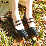 Patent Leather Women Pumps Retro Thick High-heeled Female Pumps Square Heels Scalp Vintage Women Mary Jane