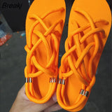 Size Women Sandals 2023 Summer Flat Women's Shoes Hemp Rope Set Foot Beach Sandals Outdoor All-match Casual