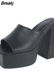 Design 2023 Summer Woman Platform Slippers Mules Shoes Hoof Heels Gothic Style Sexy Fashion Woman Shoes Outside