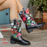 Breakj Winter New Round Head Flower Boots Women's Plus Size Splicing Thick Heel Sleeve Martin