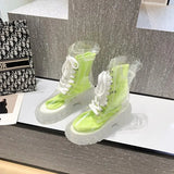 Women Rain Boots Mature Ladies Lace-up Waterproof Ladies Shoes Transparent Candy Color Soles Outdoor Girl