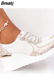 Women Sneakers 2023 Leopard Print Lace-Up Women's Vulcanize Shoes Platform Sports Ladies Sneakers Breathable Plus Women