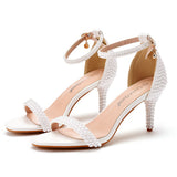 Breakj Cm Temperament Shallow Word With Fine Heel Sandals Imitation Pearl Wedding Shoes Sexy Fish Mouth Summer Sandals Size